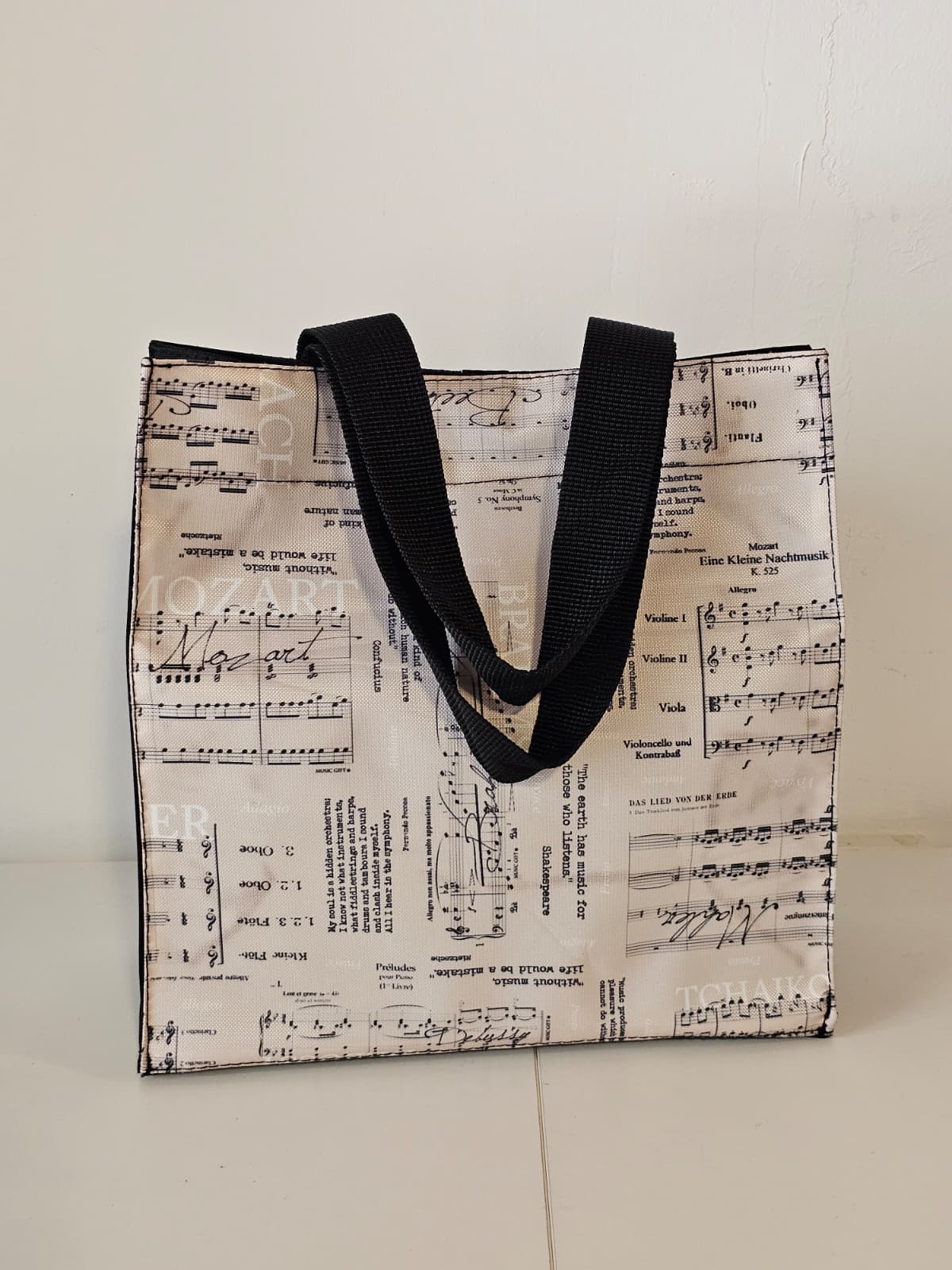 Shopper Spartito Musicale - fronte con stampa spartiti classici in bianco e nero
