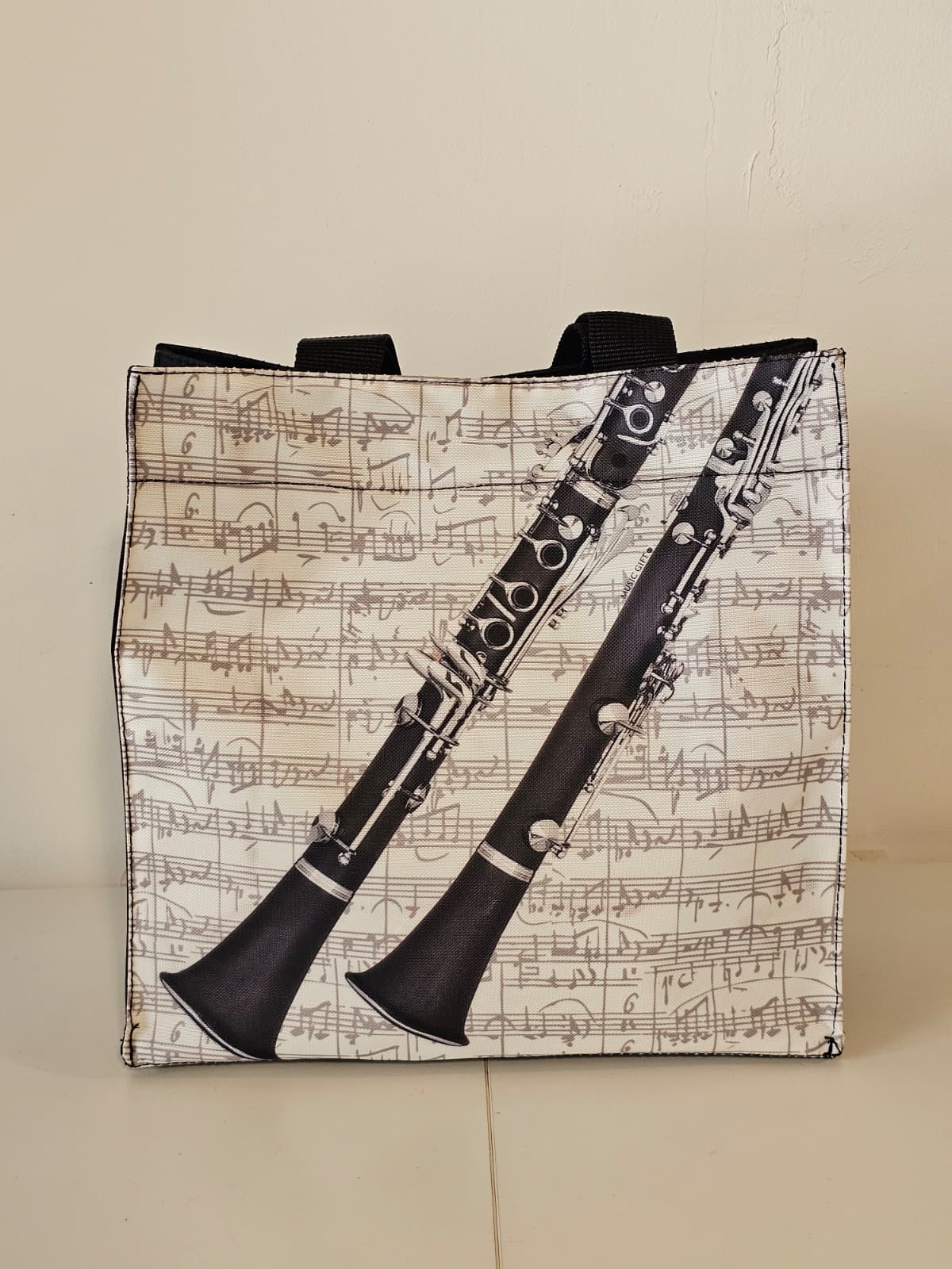 Shopper Clarinetto - fronte con stampa clarinetti su spartito